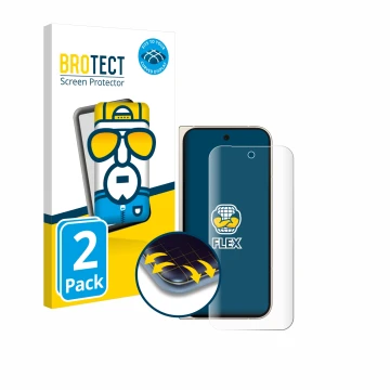 Vorderseite einer Produktverpackung mit dem Markenlogo BROTECT. Daneben ist das Gerät Google Pixel 9 Pro Fold mit dem zugehöri