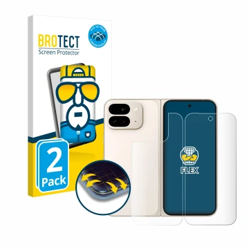 Vorderseite einer Produktverpackung mit dem Markenlogo BROTECT. Daneben ist das Gerät Google Pixel 9 Pro Fold (Display+Rücksei