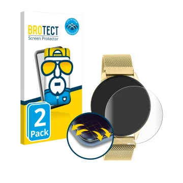 Vorderseite einer Produktverpackung mit dem Markenlogo BROTECT. Daneben ist das Gerät Oozoo Q00121 mit dem zugehörigen Display