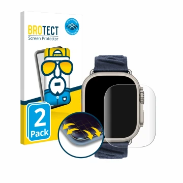 Vorderseite einer Produktverpackung mit dem Markenlogo BROTECT. Daneben ist das Gerät Apple Watch Hermès Ultra 2 mit dem zugeh