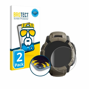 Vorderseite einer Produktverpackung mit dem Markenlogo BROTECT. Daneben ist das Gerät Garmin Instinct 2X Solar Tactical Editio