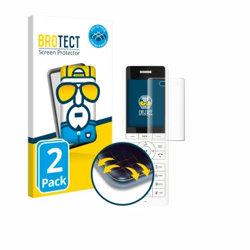 Vorderseite einer Produktverpackung mit dem Markenlogo BROTECT. Daneben ist das Gerät AVM Fritz!Fon X6 White mit dem zugehörig