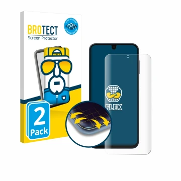 Vorderseite einer Produktverpackung mit dem Markenlogo BROTECT. Daneben ist das Gerät Samsung Galaxy A16 4G mit dem zugehörige