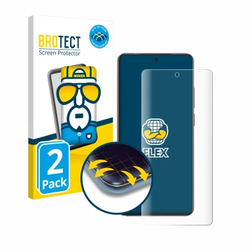 Vorderseite einer Produktverpackung mit dem Markenlogo BROTECT. Daneben ist das Gerät realme GT 7 Pro mit dem zugehörigen Disp