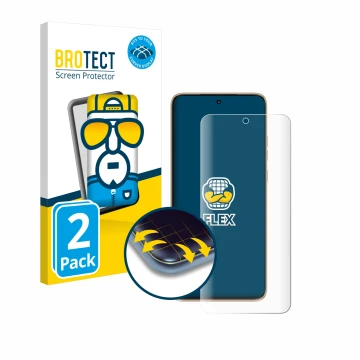 Vorderseite einer Produktverpackung mit dem Markenlogo BROTECT. Daneben ist das Gerät Motorola Edge 50 Neo mit dem zugehörigen