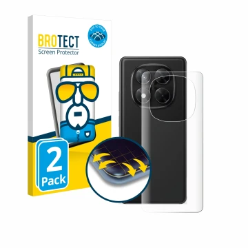 Vorderseite einer Produktverpackung mit dem Markenlogo BROTECT. Daneben ist das Gerät Xiaomi Redmi Note 14 Pro (Rückseite) mit