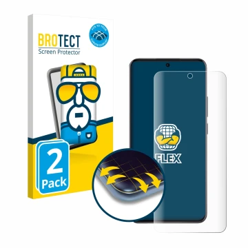Vorderseite einer Produktverpackung mit dem Markenlogo BROTECT. Daneben ist das Gerät Oppo Reno 12 mit dem zugehörigen Display