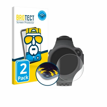 Vorderseite einer Produktverpackung mit dem Markenlogo BROTECT. Daneben ist das Gerät myFirst Fone R1 mit dem zugehörigen Disp