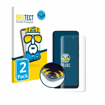Vorderseite einer Produktverpackung mit dem Markenlogo BROTECT. Daneben ist das Gerät Motorola Moto G35 mit dem zugehörigen Di