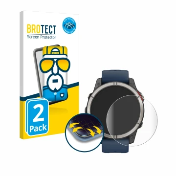 Vorderseite einer Produktverpackung mit dem Markenlogo BROTECT. Daneben ist das Gerät Garmin quatix 7 Pro mit dem zugehörigen 