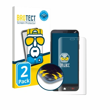 Vorderseite einer Produktverpackung mit dem Markenlogo BROTECT. Daneben ist das Gerät Brondi Amico Vero 4G mit dem zugehörigen
