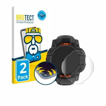 Vorderseite einer Produktverpackung mit dem Markenlogo BROTECT. Daneben ist das Gerät Garmin Instinct 3 Solar (45 mm) mit dem 