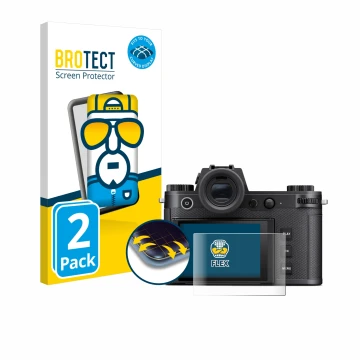 Vorderseite einer Produktverpackung mit dem Markenlogo BROTECT. Daneben ist das Gerät Leica SL3-S mit dem zugehörigen Displays