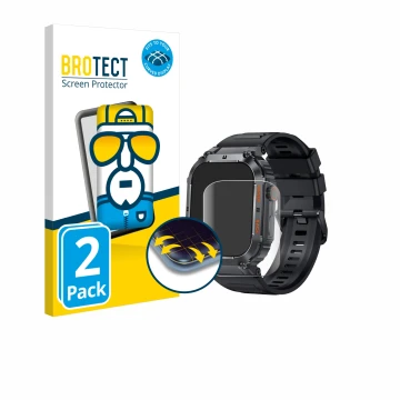 Vorderseite einer Produktverpackung mit dem Markenlogo BROTECT. Daneben ist das Gerät bedee Smartwatch 1.96