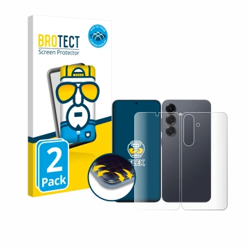 Vorderseite einer Produktverpackung mit dem Markenlogo BROTECT. Daneben ist das Gerät Samsung Galaxy S25 Plus (Display+Rücksei