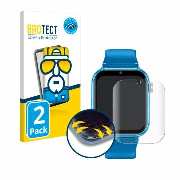 Vorderseite einer Produktverpackung mit dem Markenlogo BROTECT. Daneben ist das Gerät Maxcom FW59 Kiddo 4G mit dem zugehörigen