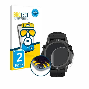 Vorderseite einer Produktverpackung mit dem Markenlogo BROTECT. Daneben ist das Gerät Garmin Descent G2 mit dem zugehörigen Di