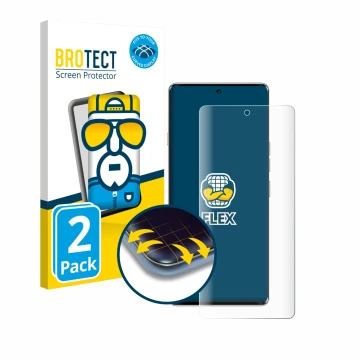 Vorderseite einer Produktverpackung mit dem Markenlogo BROTECT. Daneben ist das Gerät Tecno Camon 40 Pro 5G mit dem zugehörige
