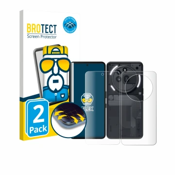 Vorderseite einer Produktverpackung mit dem Markenlogo BROTECT. Daneben ist das Gerät Nothing Phone (3a) Pro (Display+Rückseit