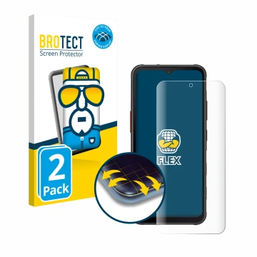 Vorderseite einer Produktverpackung mit dem Markenlogo BROTECT. Daneben ist das Gerät Samsung Galaxy XCover 7 Pro mit dem zuge