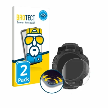 Vorderseite einer Produktverpackung mit dem Markenlogo BROTECT. Daneben ist das Gerät Garmin Instinct 3 Tactical AMOLED Editio