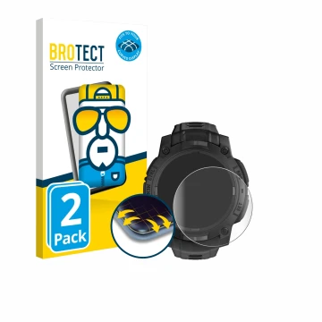 Vorderseite einer Produktverpackung mit dem Markenlogo BROTECT. Daneben ist das Gerät Garmin Instinct 3 Solar Tactical Edition