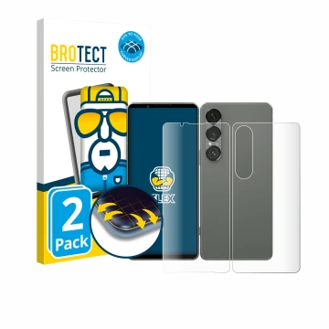 Vorderseite einer Produktverpackung mit dem Markenlogo BROTECT. Daneben ist das Gerät Sony Xperia 1 VII (Display+Rückseite) mi