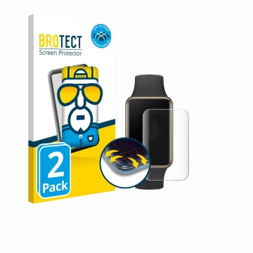 Vorderseite einer Produktverpackung mit dem Markenlogo BROTECT. Daneben ist das Gerät Honor Band 10 mit dem zugehörigen Displa