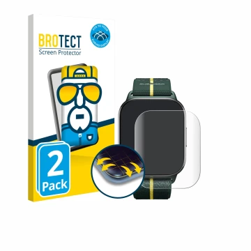 Vorderseite einer Produktverpackung mit dem Markenlogo BROTECT. Daneben ist das Gerät Motorola Moto watch fit mit dem zugehöri
