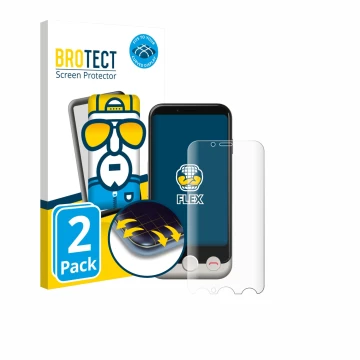 Vorderseite einer Produktverpackung mit dem Markenlogo BROTECT. Daneben ist das Gerät Doro Aurora A10 mit dem zugehörigen Disp