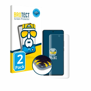 Vorderseite einer Produktverpackung mit dem Markenlogo BROTECT. Daneben ist das Gerät realme GT 7 mit dem zugehörigen Displays