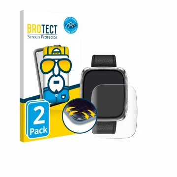 Vorderseite einer Produktverpackung mit dem Markenlogo BROTECT. Daneben ist das Gerät Amazfit Active 2 (rechteckig) mit dem zu