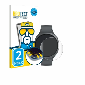 Vorderseite einer Produktverpackung mit dem Markenlogo BROTECT. Daneben ist das Gerät Samsung Galaxy Watch 8 (40 mm) mit dem z