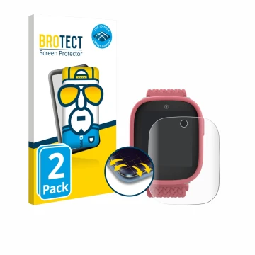 Vorderseite einer Produktverpackung mit dem Markenlogo BROTECT. Daneben ist das Gerät Xplora X6 Play 2025 (2. Generation) mit 