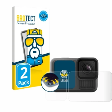 Vorderseite einer Produktverpackung mit dem Markenlogo BROTECT. Daneben ist das Gerät GoPro Hero 13 Black Creator Edition mit 