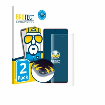 Vorderseite einer Produktverpackung mit dem Markenlogo BROTECT. Daneben ist das Gerät Infinix Note 50s mit dem zugehörigen Dis