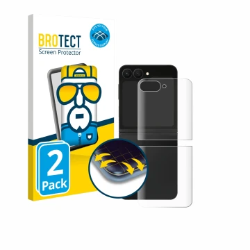 Vorderseite einer Produktverpackung mit dem Markenlogo BROTECT. Daneben ist das Gerät Samsung Galaxy Z Flip 7 FE (Rückseite) m