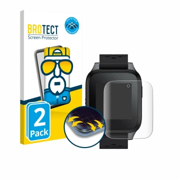 Vorderseite einer Produktverpackung mit dem Markenlogo BROTECT. Daneben ist das Gerät TCL Family Watch MT46 mit dem zugehörige