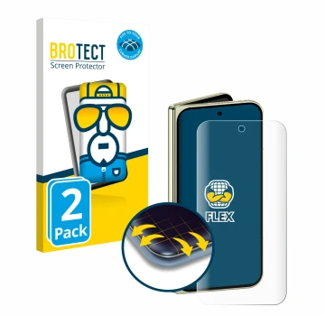 Vorderseite einer Produktverpackung mit dem Markenlogo BROTECT. Daneben ist das Gerät Google Pixel 10 Pro Fold mit dem zugehör