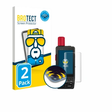 Vorderseite einer Produktverpackung mit dem Markenlogo BROTECT. Daneben ist das Gerät Garmin GPSMAP H1i Plus mit dem zugehörig