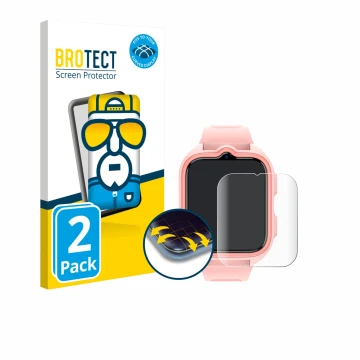 Vorderseite einer Produktverpackung mit dem Markenlogo BROTECT. Daneben ist das Gerät Blackview Z30 Kids Smartwatch mit dem zu
