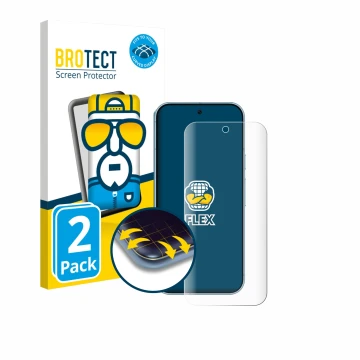 Vorderseite einer Produktverpackung mit dem Markenlogo BROTECT. Daneben ist das Gerät Google Pixel 9 (case-friendly) mit dem z