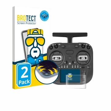 Vorderseite einer Produktverpackung mit dem Markenlogo BROTECT. Daneben ist das Gerät Radiomaster TX15 Max mit dem zugehörigen