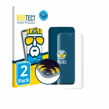 Vorderseite einer Produktverpackung mit dem Markenlogo BROTECT. Daneben ist das Gerät Tecno Pova Slim mit dem zugehörigen Disp