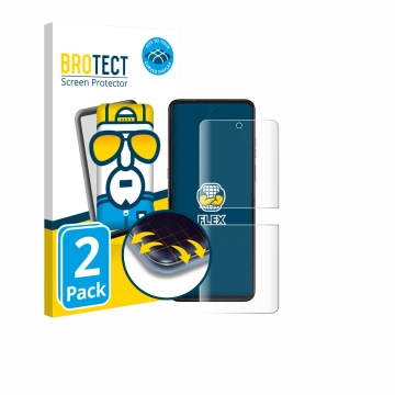 Vorderseite einer Produktverpackung mit dem Markenlogo BROTECT. Daneben ist das Gerät Motorola Razr Ultra 2025 mit dem zugehör