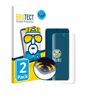 Vorderseite einer Produktverpackung mit dem Markenlogo BROTECT. Daneben ist das Gerät Xiaomi Redmi Note 14 Pro 5G mit dem zuge