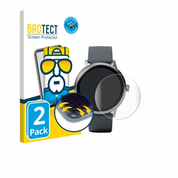 Vorderseite einer Produktverpackung mit dem Markenlogo BROTECT. Daneben ist das Gerät Pebble Round 2 mit dem zugehörigen Displ