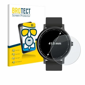 Vorderseite einer Produktverpackung mit dem Markenlogo BROTECT. Daneben ist das Gerät Armbanduhren (Kreisrund, ø: 41 mm) mit d