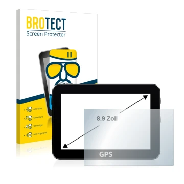 Vorderseite einer Produktverpackung mit dem Markenlogo BROTECT. Daneben ist das Gerät mit dem zugehörigen Displayschutz abgebi