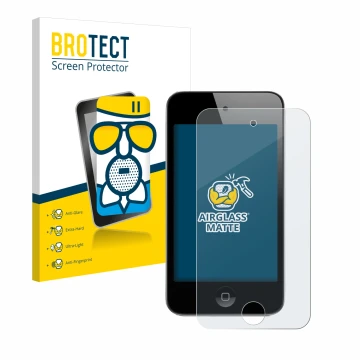 Vorderseite einer Produktverpackung mit dem Markenlogo BROTECT. Daneben ist das Gerät Apple iPod Touch (4. Gen.) mit dem zugeh